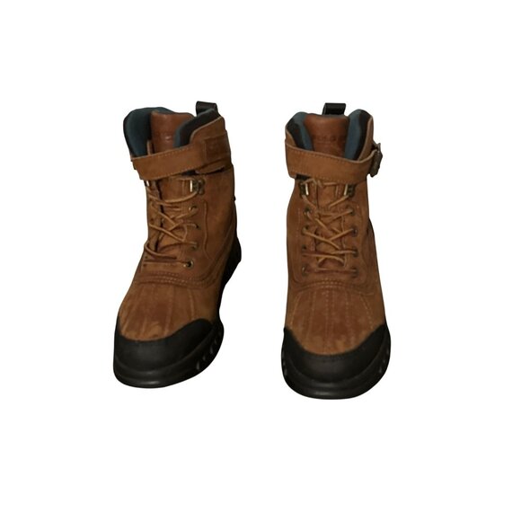 Polo Sport Boots Ralph Lauren Brown Leather Hiking Lace Up Strap Buckle Size 7.5 - Picture 8 of 12